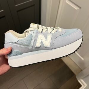 New Balance Women's Pale Blue and Cream Platform Sneaker